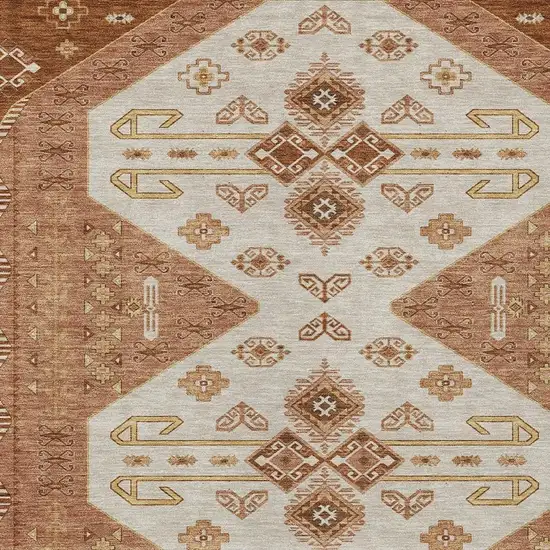 Orange And Copper Geometric Washable Indoor Outdoor Area Rug Photo 3
