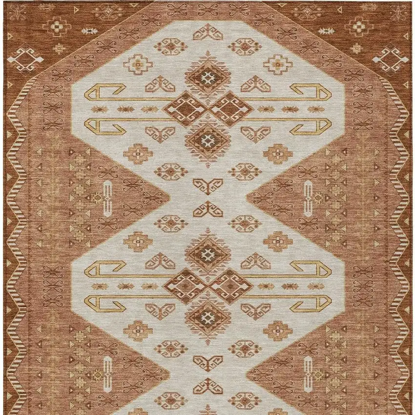Orange And Copper Geometric Washable Indoor Outdoor Area Rug Photo 4