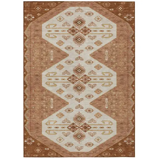 Orange And Copper Geometric Washable Indoor Outdoor Area Rug Photo 2