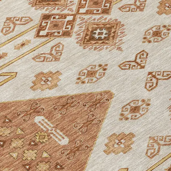 Orange And Copper Geometric Washable Indoor Outdoor Area Rug Photo 5