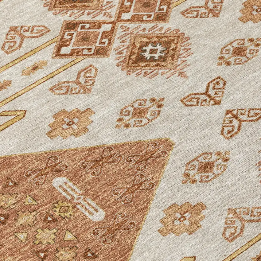 Orange And Copper Geometric Washable Indoor Outdoor Area Rug Photo 5