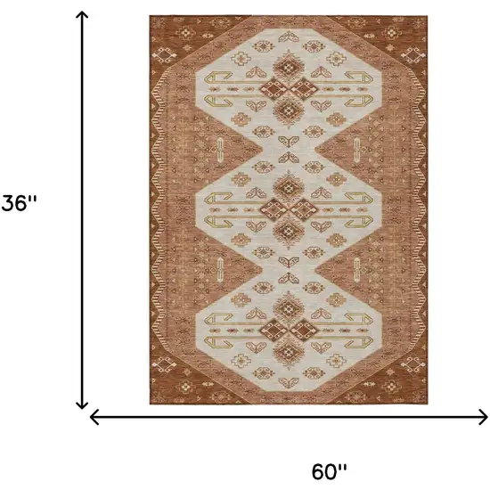 Orange And Copper Geometric Washable Indoor Outdoor Area Rug Photo 6