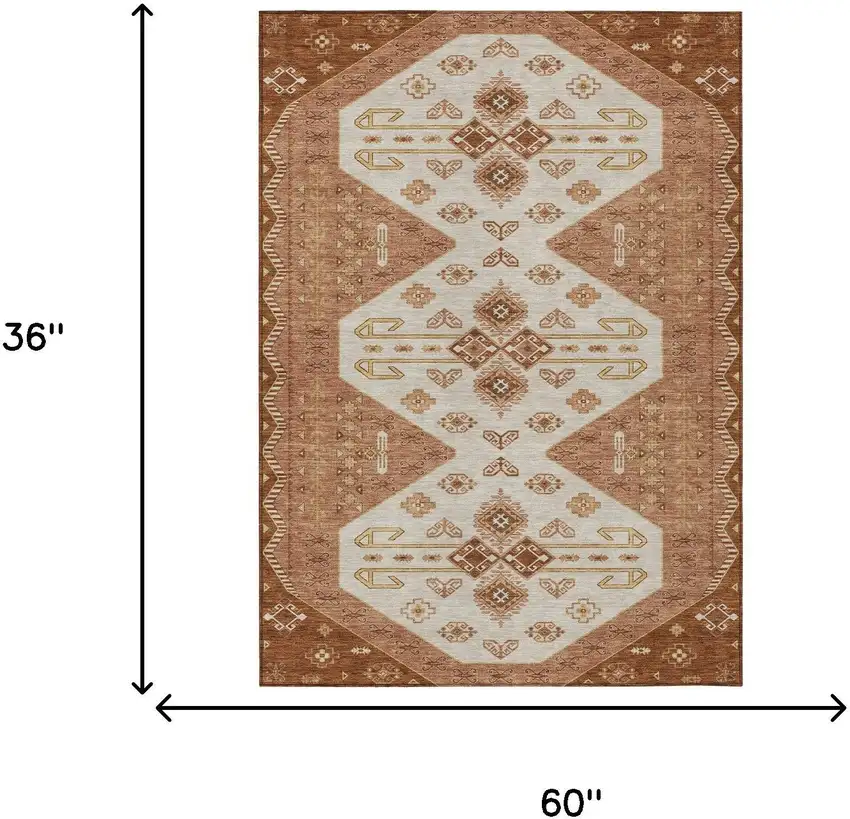 Orange And Copper Geometric Washable Indoor Outdoor Area Rug Photo 6