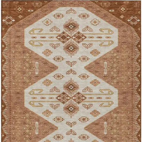 Orange And Copper Geometric Washable Indoor Outdoor Area Rug Photo 4