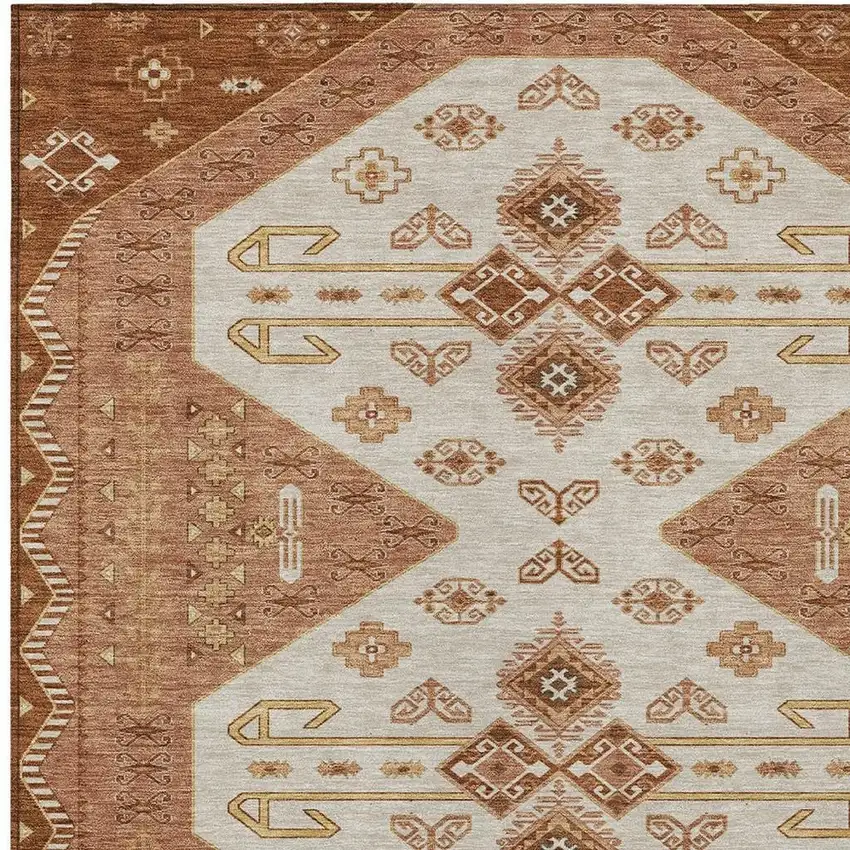 Orange And Copper Geometric Washable Indoor Outdoor Area Rug Photo 3