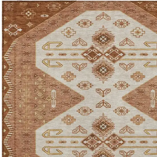 Orange And Copper Geometric Washable Indoor Outdoor Area Rug Photo 3