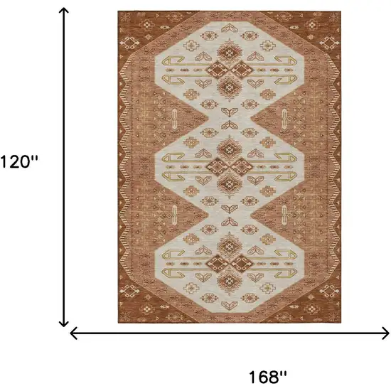 Orange And Copper Geometric Washable Indoor Outdoor Area Rug Photo 6