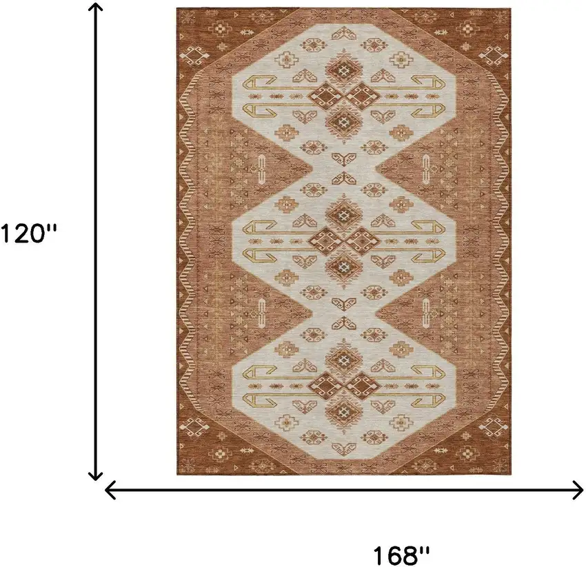 Orange And Copper Geometric Washable Indoor Outdoor Area Rug Photo 6
