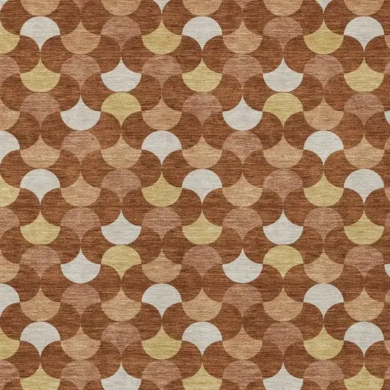 Orange And Copper Geometric Washable Indoor Outdoor Area Rug Photo 3