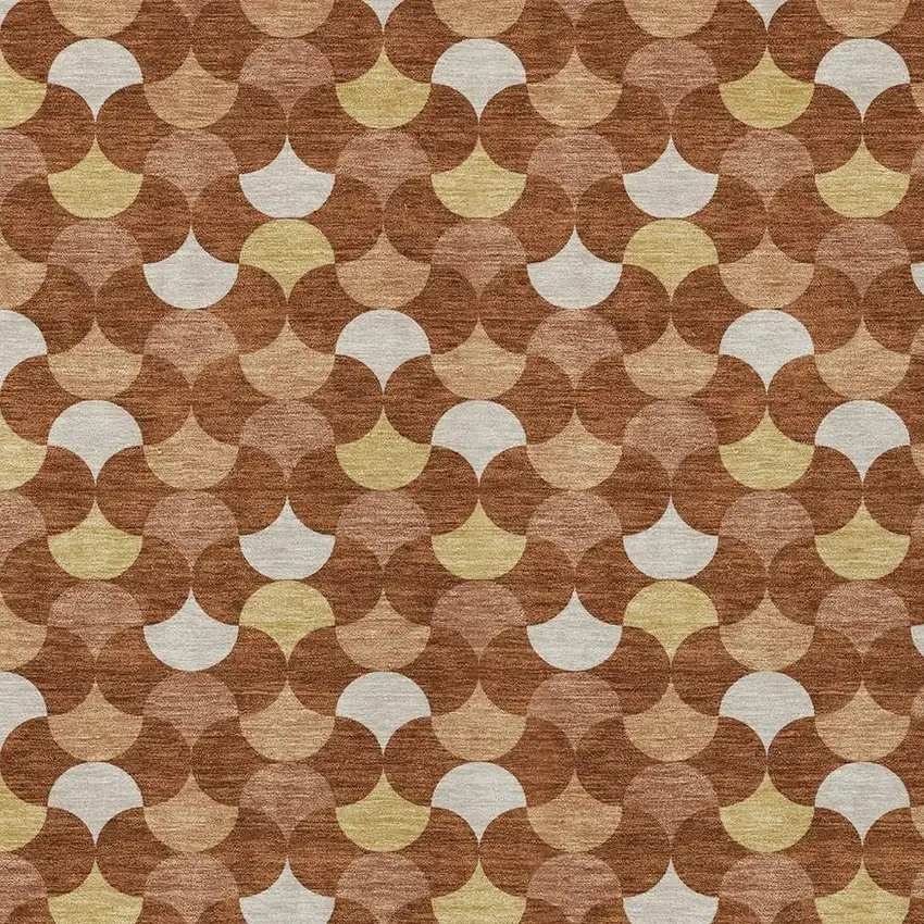 Orange And Copper Geometric Washable Indoor Outdoor Area Rug Photo 3