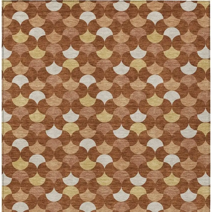 Orange And Copper Geometric Washable Indoor Outdoor Area Rug Photo 4