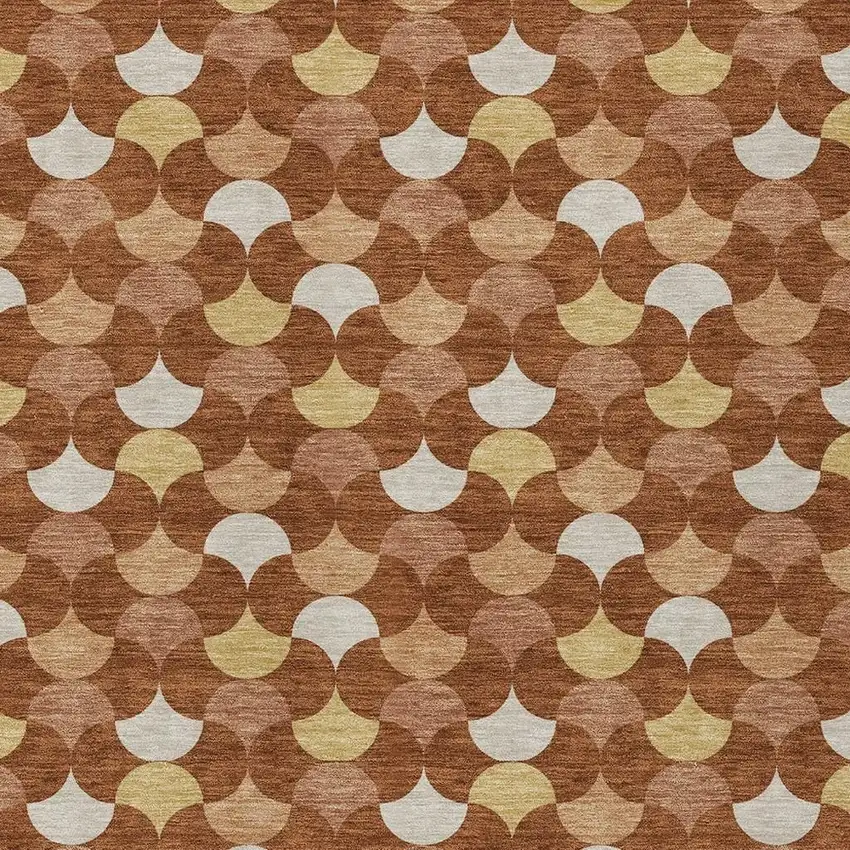 Orange And Copper Geometric Washable Indoor Outdoor Area Rug Photo 3