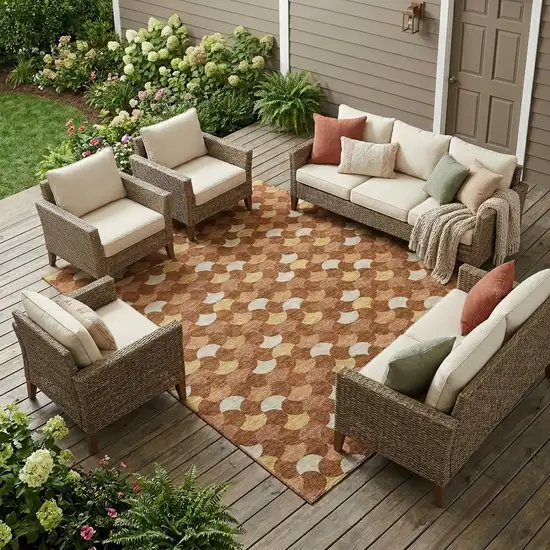 Orange And Copper Geometric Washable Indoor Outdoor Area Rug Photo 1