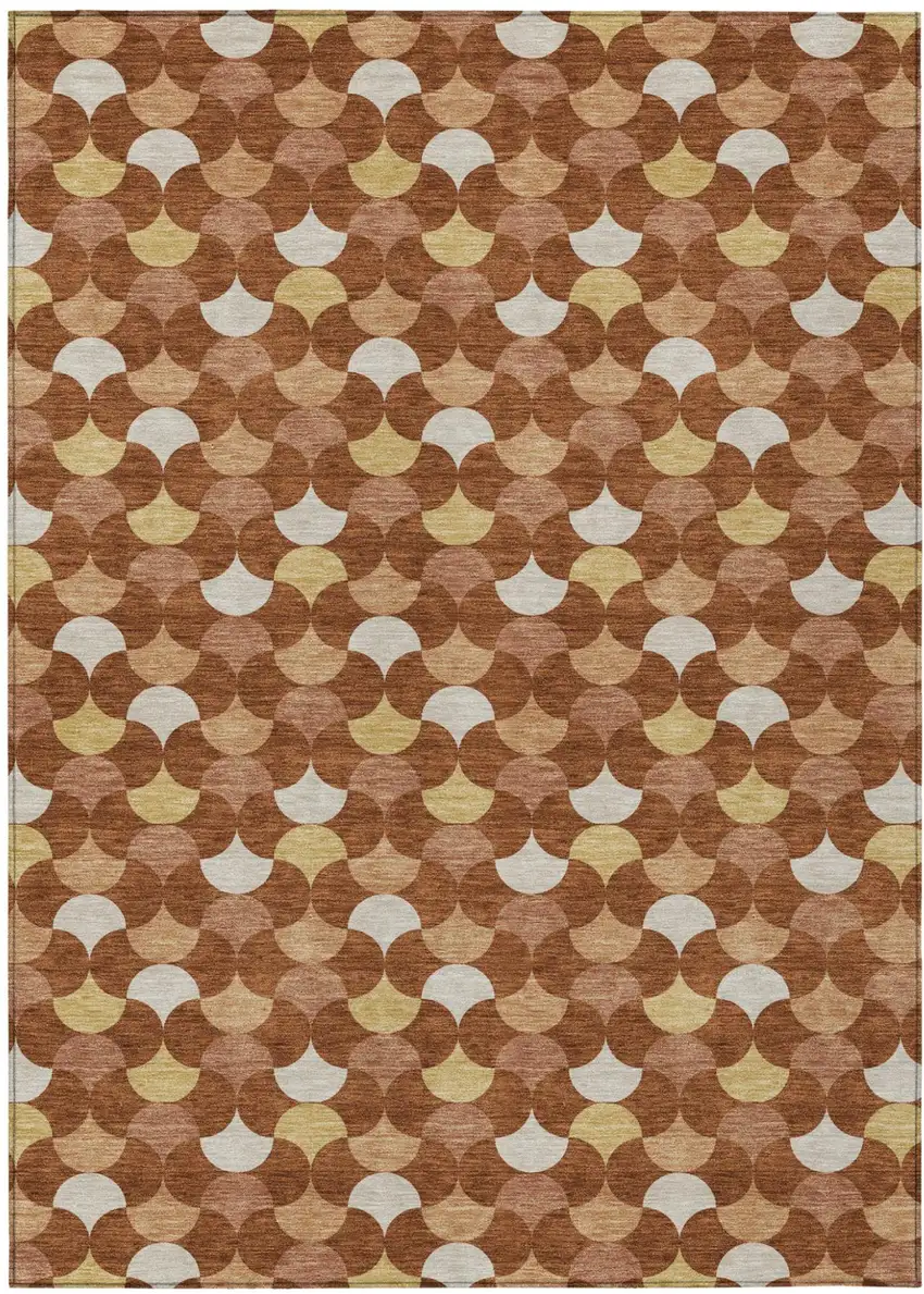 Orange And Copper Geometric Washable Indoor Outdoor Area Rug Photo 2