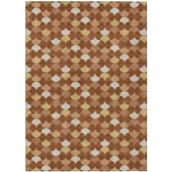 Orange And Copper Geometric Washable Indoor Outdoor Area Rug Photo 2
