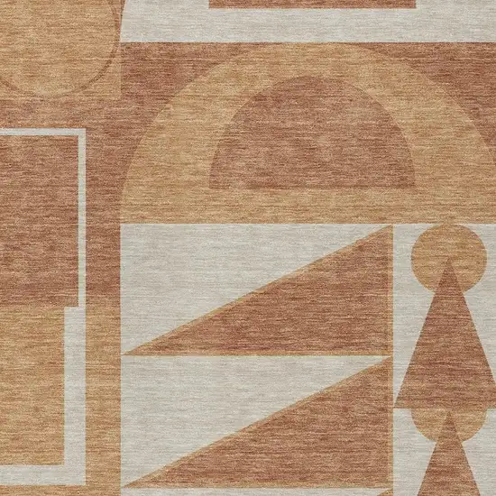 Orange And Copper Geometric Washable Indoor Outdoor Area Rug Photo 2