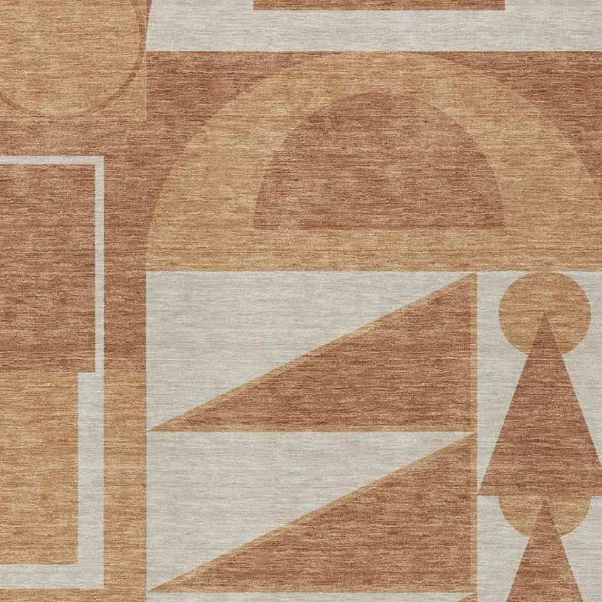 Orange And Copper Geometric Washable Indoor Outdoor Area Rug Photo 2