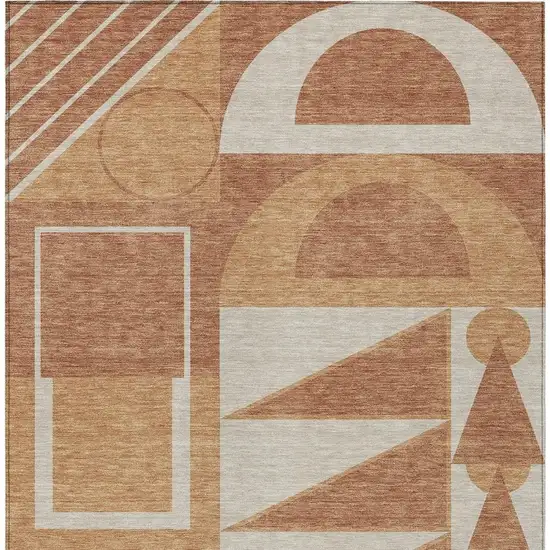 Orange And Copper Geometric Washable Indoor Outdoor Area Rug Photo 3