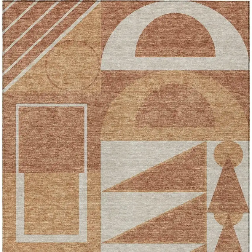 Orange And Copper Geometric Washable Indoor Outdoor Area Rug Photo 3