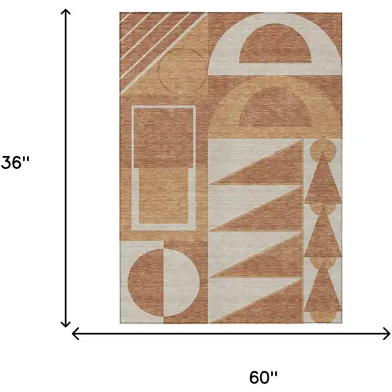 Orange And Copper Geometric Washable Indoor Outdoor Area Rug Photo 6