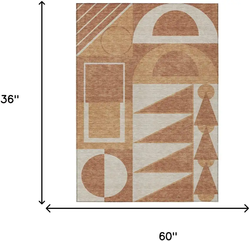 Orange And Copper Geometric Washable Indoor Outdoor Area Rug Photo 6