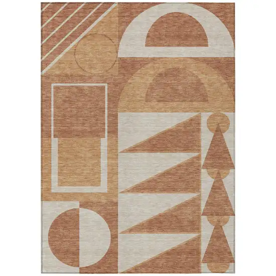 Orange And Copper Geometric Washable Indoor Outdoor Area Rug Photo 1