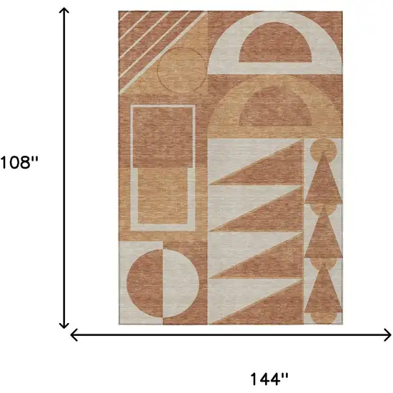 Orange And Copper Geometric Washable Indoor Outdoor Area Rug Photo 6