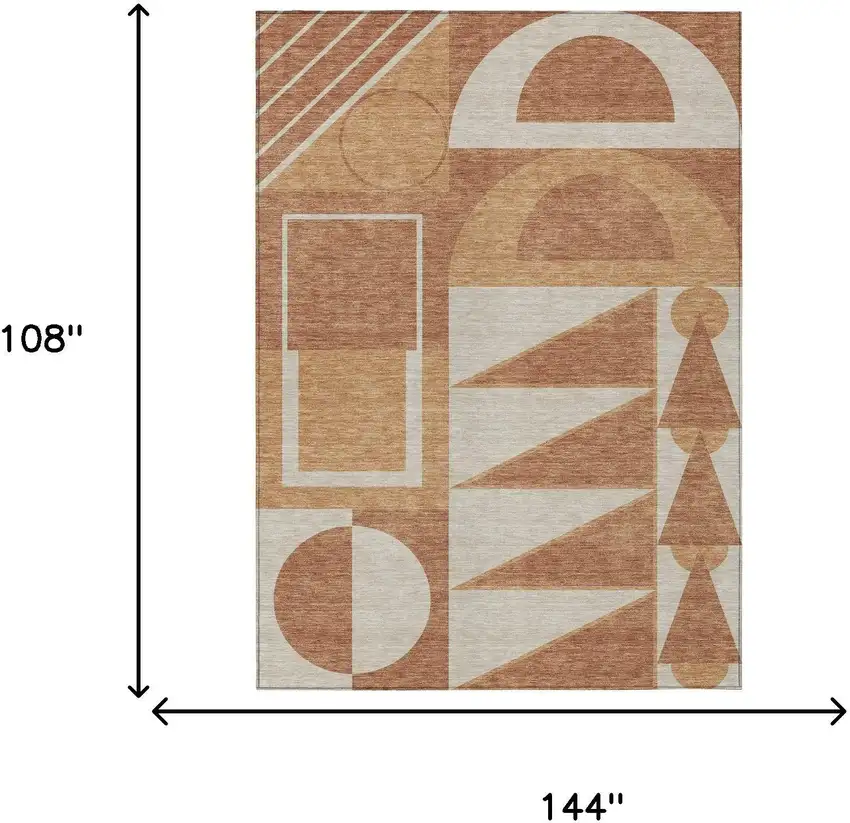 Orange And Copper Geometric Washable Indoor Outdoor Area Rug Photo 6