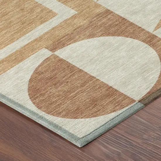 Orange And Copper Geometric Washable Indoor Outdoor Area Rug Photo 4