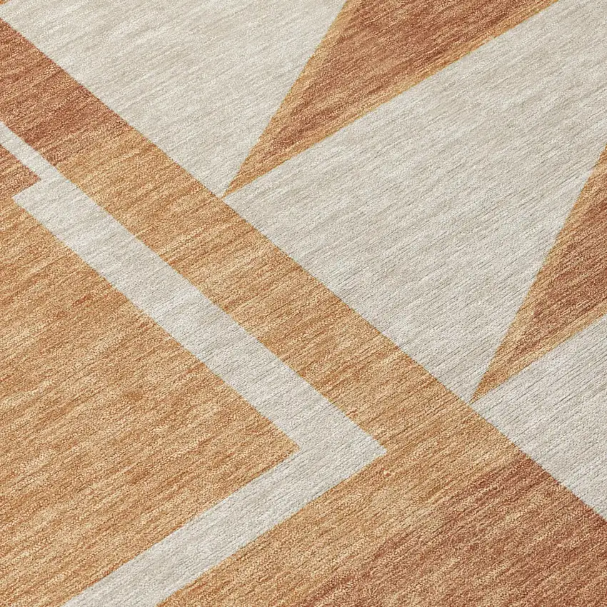 Orange And Copper Geometric Washable Indoor Outdoor Area Rug Photo 5