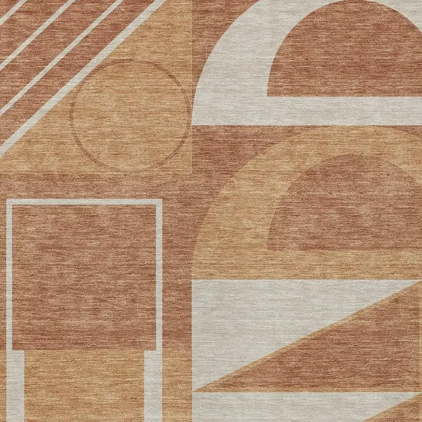 Orange And Copper Geometric Washable Indoor Outdoor Area Rug Photo 2