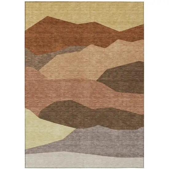 Orange And Copper Geometric Washable Indoor Outdoor Area Rug Photo 1