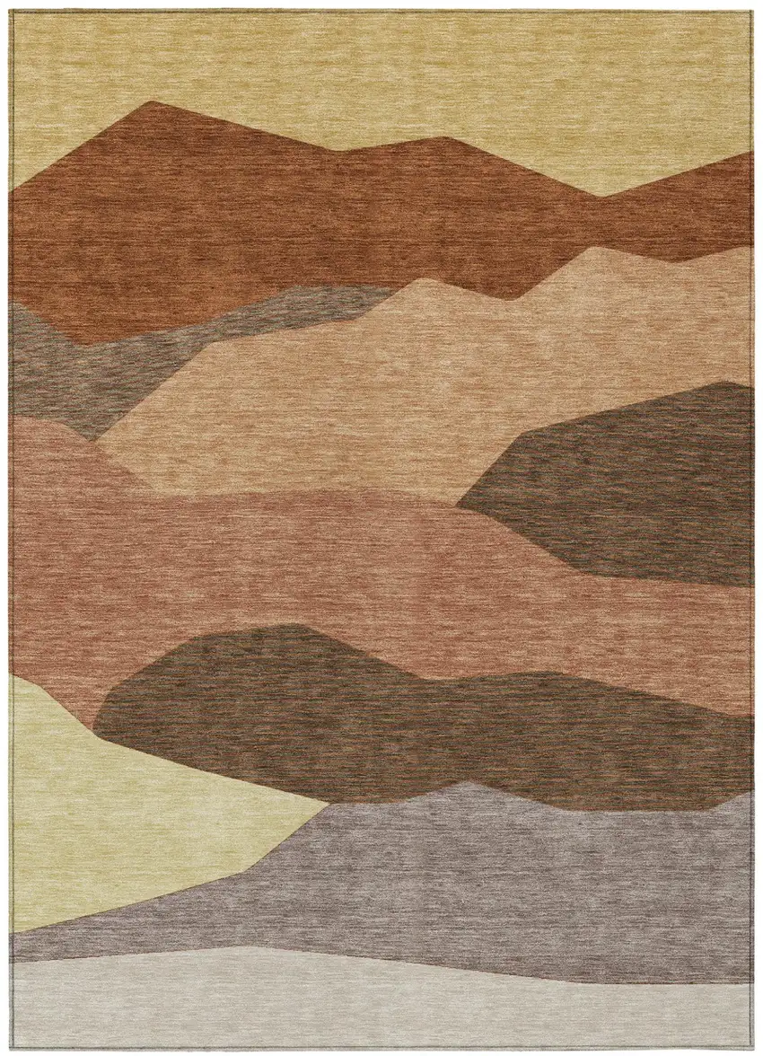 Orange And Copper Geometric Washable Indoor Outdoor Area Rug Photo 1