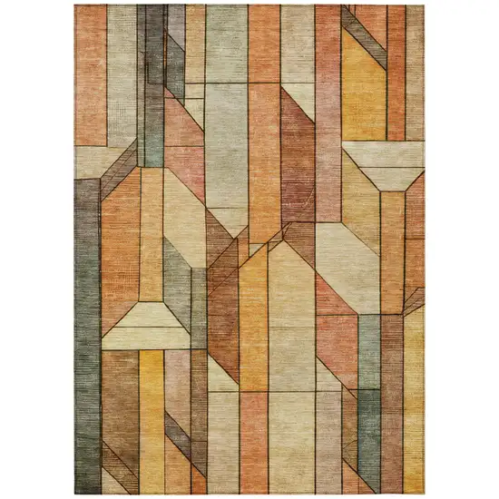 Orange And Copper Geometric Washable Indoor Outdoor Area Rug Photo 1