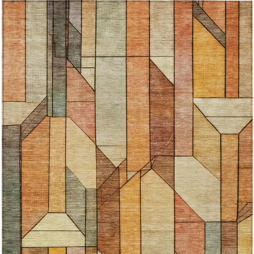 Orange And Copper Geometric Washable Indoor Outdoor Area Rug Photo 5
