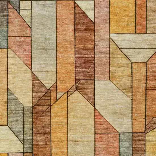 Orange And Copper Geometric Washable Indoor Outdoor Area Rug Photo 4
