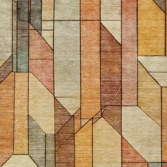 Orange And Copper Geometric Washable Indoor Outdoor Area Rug Photo 6