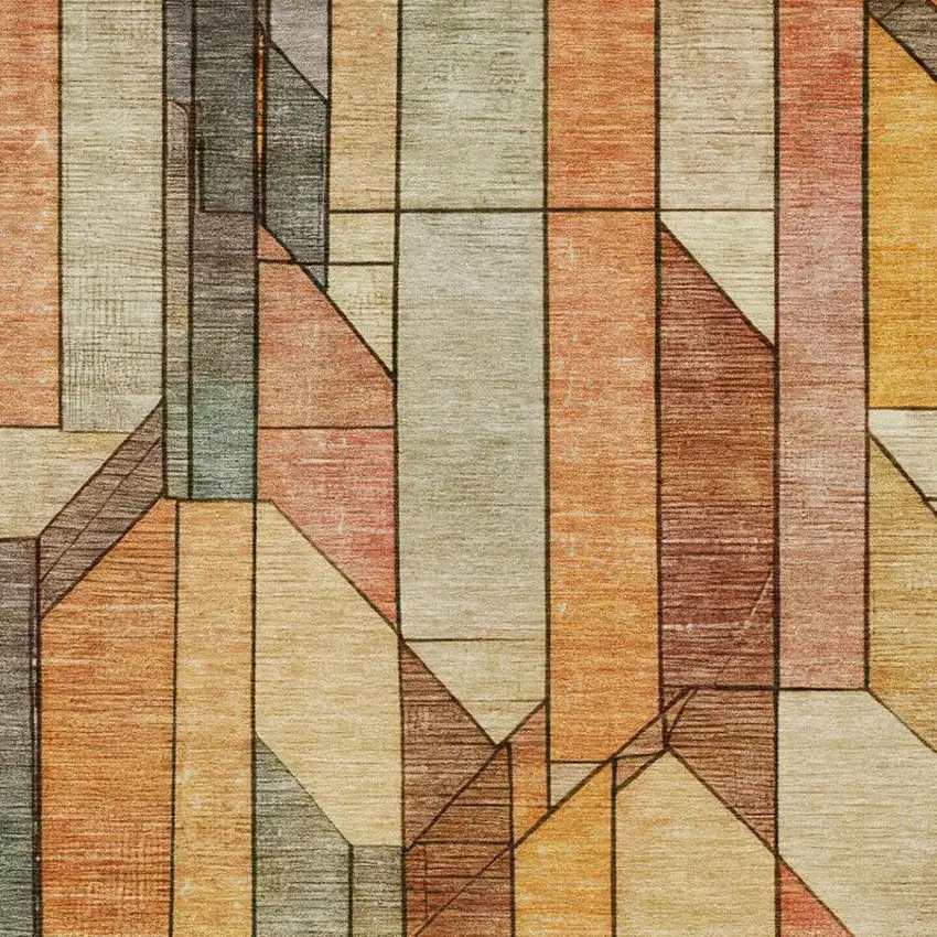 Orange And Copper Geometric Washable Indoor Outdoor Area Rug Photo 3