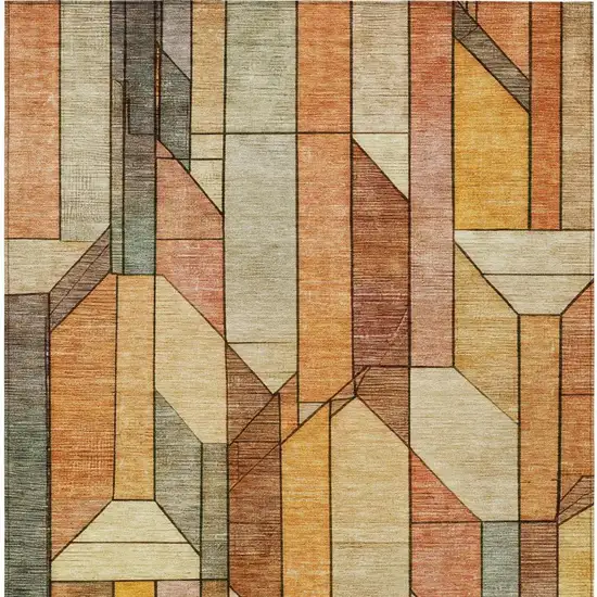 Orange And Copper Geometric Washable Indoor Outdoor Area Rug Photo 7