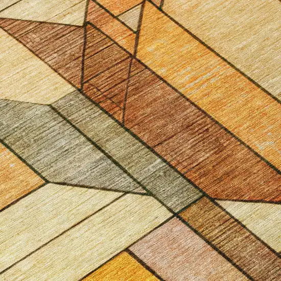 Orange And Copper Geometric Washable Indoor Outdoor Area Rug Photo 9