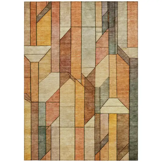 Orange And Copper Geometric Washable Indoor Outdoor Area Rug Photo 2