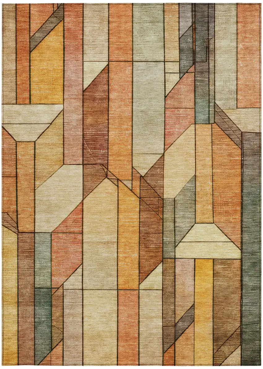 Orange And Copper Geometric Washable Indoor Outdoor Area Rug Photo 2