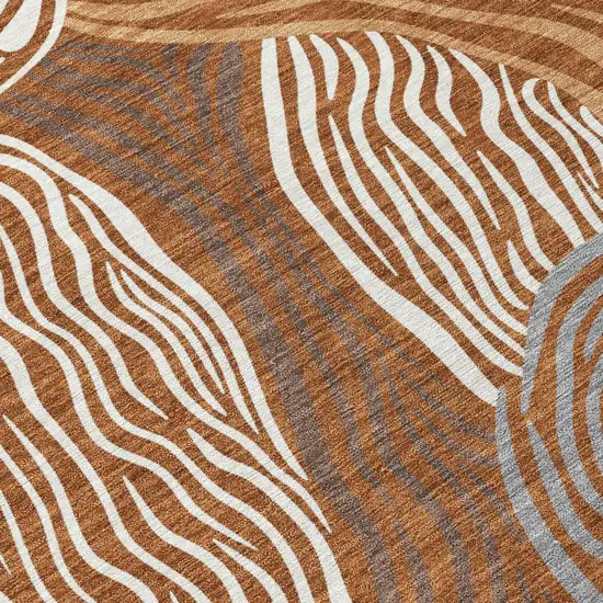 Orange And Copper Ikat Washable Indoor Outdoor Area Rug Photo 5