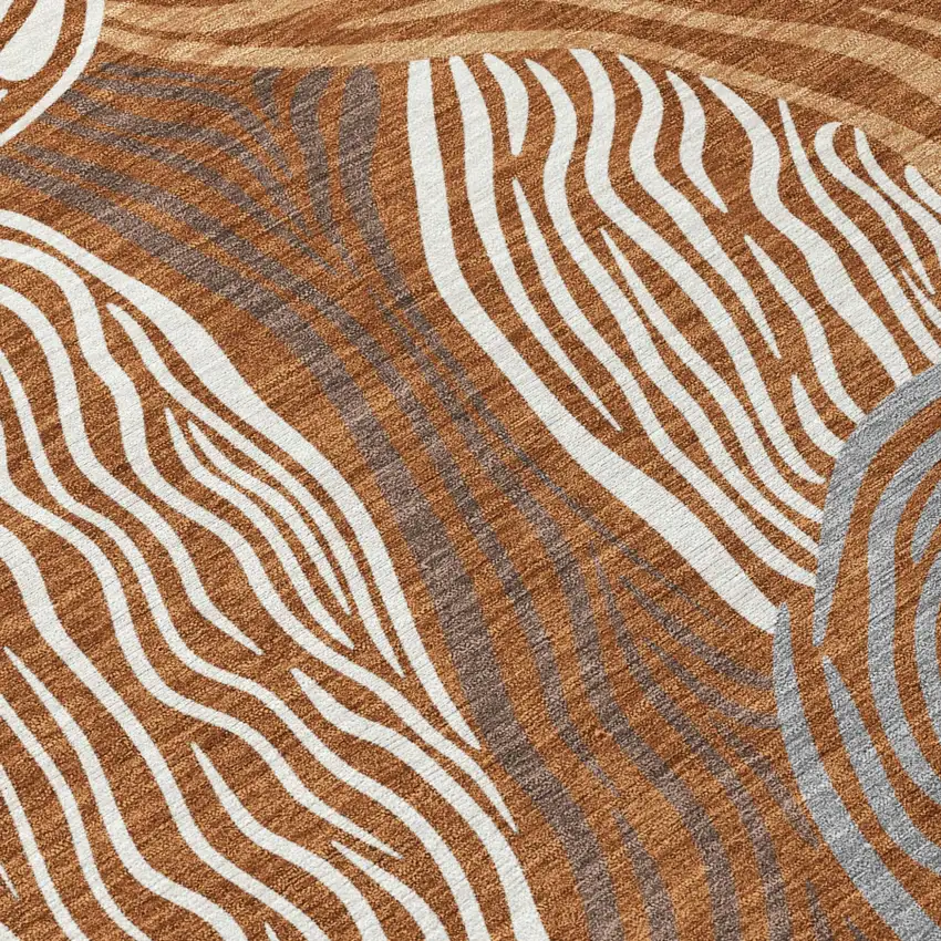 Orange And Copper Ikat Washable Indoor Outdoor Area Rug Photo 5