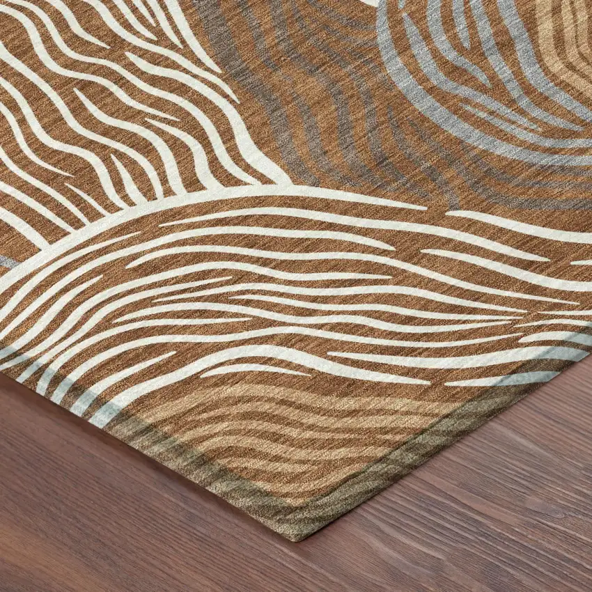 Orange And Copper Ikat Washable Indoor Outdoor Area Rug Photo 4