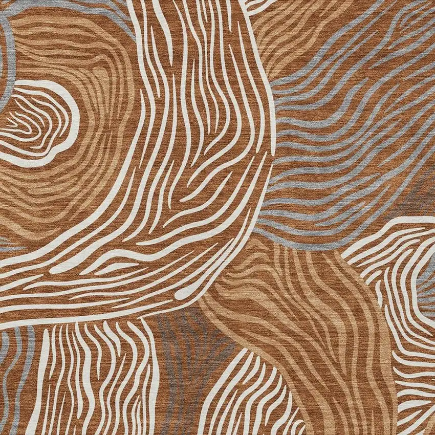 Orange And Copper Ikat Washable Indoor Outdoor Area Rug Photo 2