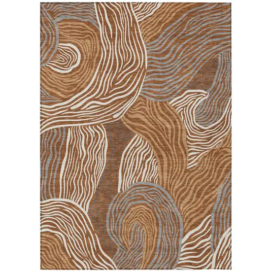 Orange And Copper Ikat Washable Indoor Outdoor Area Rug Photo 1
