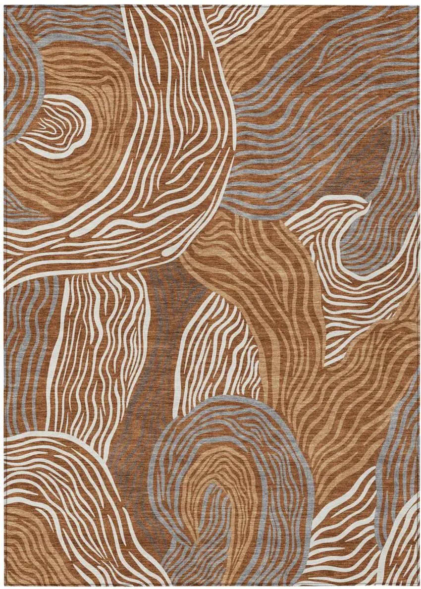 Orange And Copper Ikat Washable Indoor Outdoor Area Rug Photo 1
