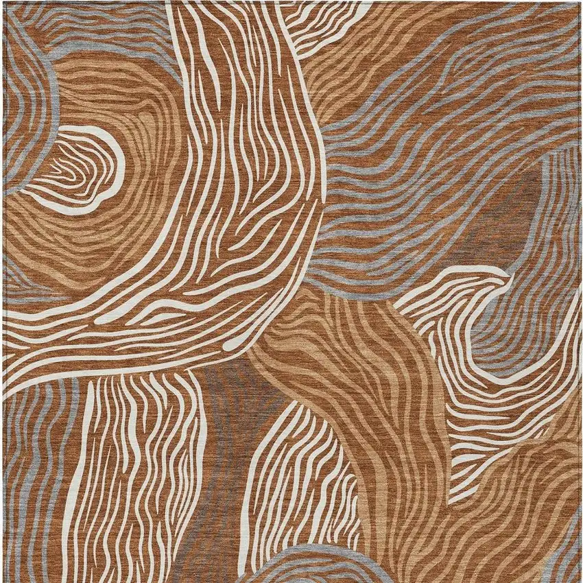 Orange And Copper Ikat Washable Indoor Outdoor Area Rug Photo 3