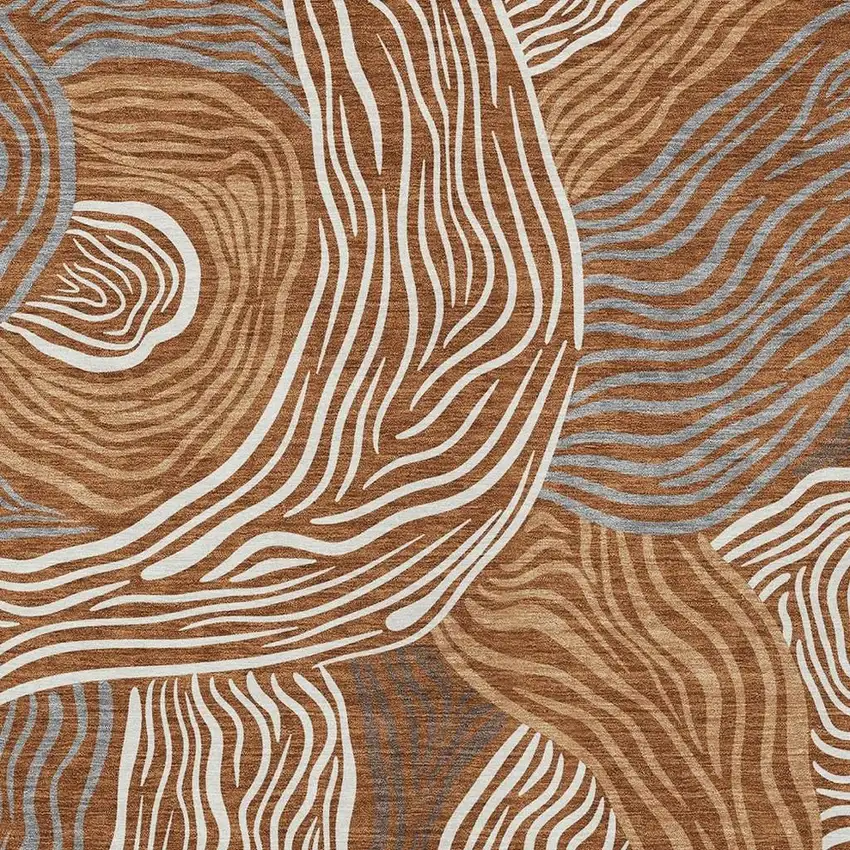 Orange And Copper Ikat Washable Indoor Outdoor Area Rug Photo 2